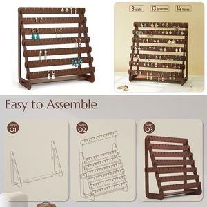 Présentoir à boucles d'oreilles rétro en bois, organisateur de commandes à retirer soi-même, accessoire de présentation de bijoux - Product Image 5