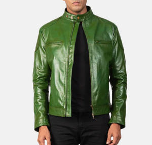 Blouson en cuir unisexe pour l'hiver, style motard, coupe slim, col montant, fermeture éclair sur le devant, logo, en denim décontracté et tendance - Product Image 6