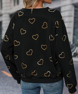Sudadera de Algodón y Bambú de 180g para Mujer, Diseño Casual con Bloques de Color, Cuello Redondo Asimétrico y Estampado de Dibujos Animados, Suave y Cómoda, para San Valentín - Product Image 2