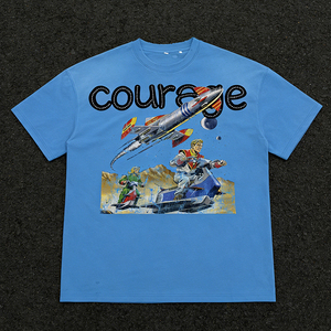 T-shirt blanc à manches courtes et col rond pour homme, imprimé Courage Space Rocket, en jersey de coton, coupe décontractée régulière - Product Image 2