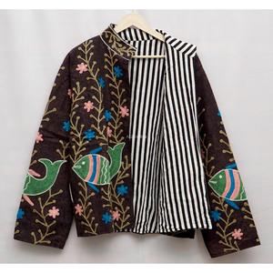 เสื้อแจ็คเก็ตผ้าฝ้ายคอจีนปักลายดอกไม้และปลา สำหรับผู้หญิง แบรนด์ WOODEN BLOCK CRAFT INDIA ระบายอากาศได้ดี แขนยาว เหมาะสำหรับฤดูใบไม้ร่วง - Product Image 3