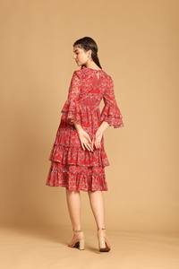 Robe maxi à volants à imprimé floral rouge vintage pour femmes, robes élégantes décontractées pour femmes, robes de soirée disponibles au meilleur prix - Product Image 6