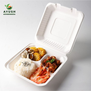 กล่องบรรจุภัณฑ์จากเยื่อชานอ้อย 3 ช่อง ขนาด 9x9 นิ้ว พร้อมฝาปิด สำหรับร้านอาหารที่มีปริมาณอาหารมาก - Product Image 4