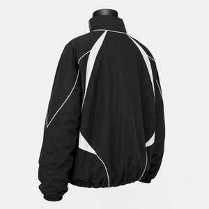 Men's <b>Black</b> Sporty <b>windbreaker</b> Racer Jacket With White Color Blocking Zip Front Stand Collar Windproof Polyester Autumn Wear - Product Image 2