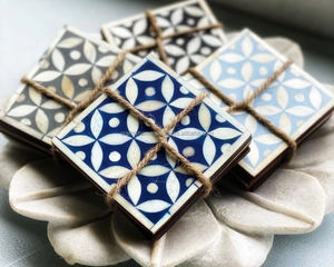 Best Quality Bone Inlay <b>Coaster</b> in blue and <b>White</b> color Bone inlay Decorative Latest Arrival <b>Coaster</b> set for Dinning Party - Product Image 2
