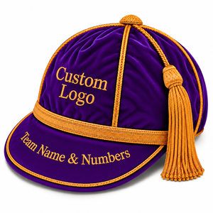 Casquette de rugby en velours brodée personnalisée Honours, style Angleterre, unisexe, pour adulte, avec pompon violet et or, logo, nom d'équipe et numéros - Product Image 1