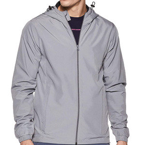 Chaqueta Gris con Capucha para Hombre, Resistente al Viento, Corte Regular, Cierre de Cremallera, Estilo Casual, para Otoño, Material de Poliéster - Product Image 2