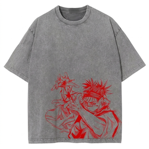 เสื้อยืดผู้ชายทรงปกติผ้าคอตตอนถัก 100% ลวดลายกราฟิกอนิเมะชูโซะ จูจุตสึ ไคเซ็น สีเทา เนื้อผ้าหนา สไตล์สตรีทแวร์ - Product Image 3