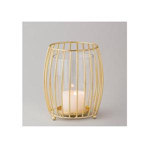 Lanterne vintage en métal doré pour la décoration intérieure, porte-bougie en métal, bougeoir en aluminium moulé, finition dorée - Product Image 2