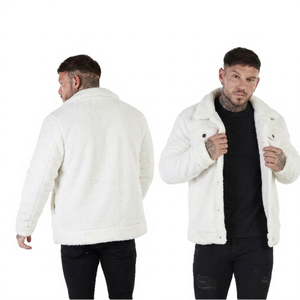 Men's Faux Fur Fleece Jacket <b>Thick</b> Warm <b>Winter</b> <b>Coat</b> Turn-down Collar Regular Fit Casual Style Solid Color Button Closure - Product Image 2