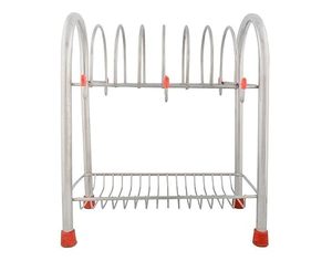 Étagère à vaisselle en métal à double niveau avec supports pour tasses, résistante à la rouille, support de rangement pour la vaisselle de cuisine, type moderne sur pied - Product Image 2