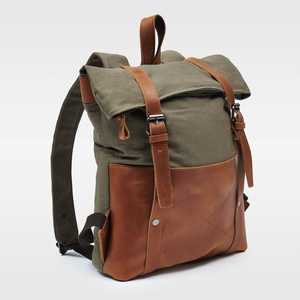 <b>Leather</b> Canvas Genuine <b>Leather</b> Fashion Waterproof <b>Backpack</b> Casual Style Travel School <b>Laptop</b> Zipper Closure Custom Logo LCB-0024 - Product Image 1