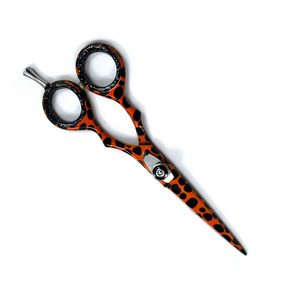Customized Barber Scissors Black And <b>Orange</b> <b>Paper</b> Coated Straight Blades Offset Handle Scissors For Beauty - Product Image 6