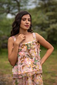 Blue Floral Print V-Neck Cap Sleeve A-Line Midi <b>Dress</b> Casual <b>Summer</b> Woven Women's <b>Loose</b> Fit Breathable Tiered Hem - Product Image 2