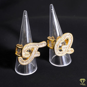 Custom <b>Initial</b> Letter <b>Ring</b> <b>With</b> Baguette Moissanite Diamond Iced Out Script Design Luxury Hip Hop Statement Jewelry For Men - Product Image 2