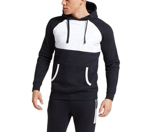 Chándal de lana de algodón 100%, patrón sólido con panel blanco, jersey con capucha, sudadera inferior para correr, conjunto de 2 piezas para invierno - Product Image 2