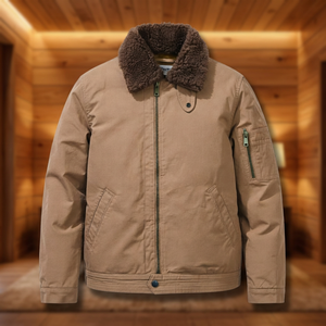 Blouson d'hiver pour homme, col en fausse fourrure, fermeture éclair, coupe-vent, en toile, style décontracté, manteau épais et chaud - Product Image 1