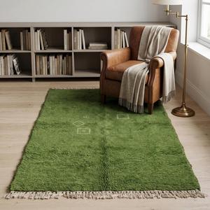Tapis en laine noué à la main de style classique floral de qualité supérieure, vert, rectangulaire, avec franges, pour salon, chambre à coucher, décoration de la maison - Product Image 1