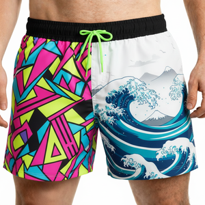 Bañador de hombre azul marino con estampado de estrellas de mar, de secado rápido, cintura media, con cordón, pantalón corto informal, 100% poliéster, tejido. - Product Image 5