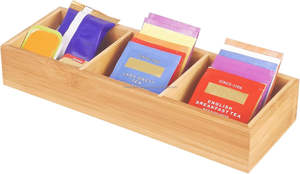 Bamboo Tea <b>Bag</b> Organizer 3 Compartment Wooden Chest Kitchen Countertop Divided Storage Container for Storage <b>Holders</b> Racks - Product Image 3