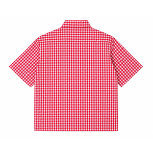 Custom <b>Red</b> Checkered Cuban Collar Short Sleeve Button up <b>Shirts</b> Company - Product Image 1