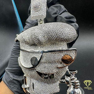 Pendentif en argent 925 avec personnage de dessin animé serti de pierres CZ micro-pavées, collier statement hip-hop - Product Image 1