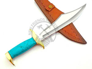 Nouveau couteau à lame fixe personnalisable en acier J2, couteau Bowie de collection, couteau de chasse, couteau de survie avec manche en pierre verte et étui - Product Image 4