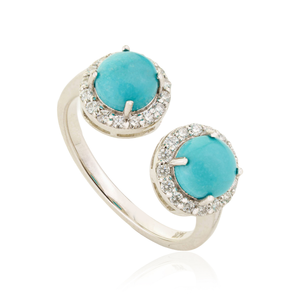 December Birthstone New Trendy Round Cut <b>Turquoise</b> & Diamond Halo Open <b>Ring</b> Latest 14K Real White Gold Custom Gemstone Jewelry - Product Image 3