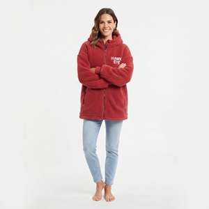 Top Quality Ladies rED <b>Sherpa</b> Fleece <b>Hoodie</b> Full Zip Drop Shoulder Warm Winter Casual Wear Custom Embroidered Logo - Product Image 5