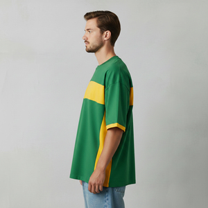 Camiseta Extra Grande con Contraste Verde y Amarillo para Hombre, Manga Corta, Cuello Redondo, Diseño con Letras Impresas, Estilo Casual y Ajuste de Jersey 100% Algodón - Product Image 6