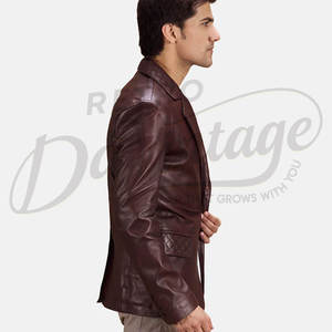 Chaqueta de Cuero Marrón de Lujo para Hombre, con Solapa Acolchada de Diamantes, Corte Entallado, Piel de Oveja Genuina, Elegante Abrigo Casual de Negocios - Product Image 5
