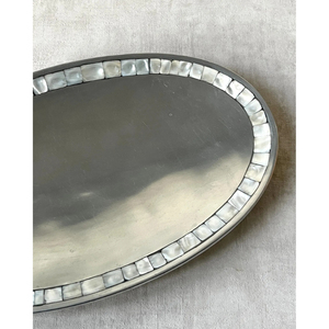 Tray Exquisite Stainless Steel Oval Shape Serving Tray With MOP Work Border For Kitchenware Hotel & Other Catering Service - Product Image 5