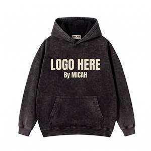 Sweat à capuche professionnel 100 % coton délavé à l'acide pour homme, style vintage streetwear, épais, respirant, 300g, coupe oversize - Product Image 3