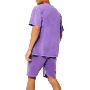 Ensemble décontracté 2 pièces homme été 2026 respirant et écologique : T-shirt imprimé et short en coton satiné 100% délavé effet acide coupe oversize - Product Image 2