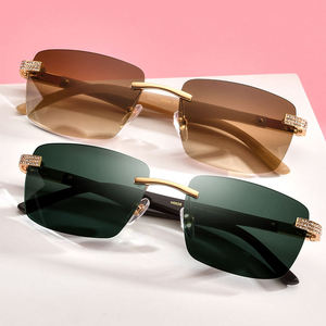 Rectangle <b>Sunglasses</b> Half Rim Gold Frame Green Polarized Lenses 100% UV Protection Unisex Adult Style - Product Image 2