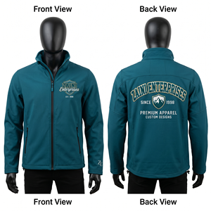 Veste softshell pour homme, 300 GSM, tissu extensible en polyester bleu turquoise de qualité supérieure, panneau noir, logo brodé personnalisé, vêtements de plein air - Product Image 1