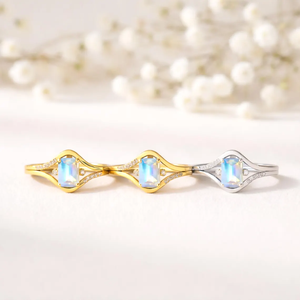 Moonstone <b>Emerald</b> Cut <b>Ring</b> Split Shank June Birthstone <b>Ring</b> 925 Sterling <b>Silver</b> 18K Gold Filled Minimalist Statement Jewelry - Product Image 4