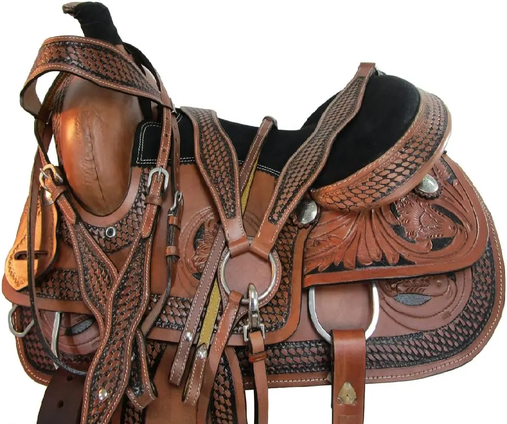 Western Saddle Trail Pleasure Horse Saddles Floral Tooled Leather Tack Set 15 16 17 18 English horse racing products from India