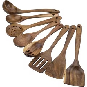 Juego de utensilios de cocina de madera de acacia de 4 piezas súper popular: tenedor ranurado para ensalada, espátula para wok, cuchara y utensilios de madera para sartenes antiadherentes y estufas. - Product Image 5