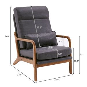 High Back Solid Wood Armrest & <b>Backrest</b> Indoor Leisure Chair Iron Frame with Bronzing Cloth Dark Grey for Living Room - Product Image 3