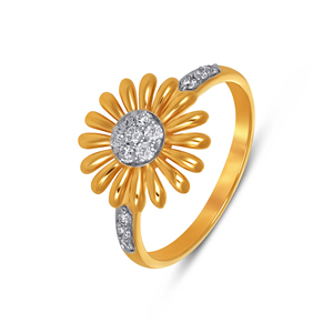 Solid Yellow Gold <b>Daisy</b> Ring with Diamonds Intricate Petal Design Elegant Floral Jewelry - Product Image 1
