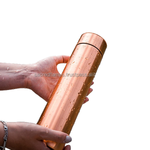 Bouteille d'eau cylindrique en cuivre pur, finition brossée unie, étanche, gourde ayurvédique, vente en gros - Product Image 4