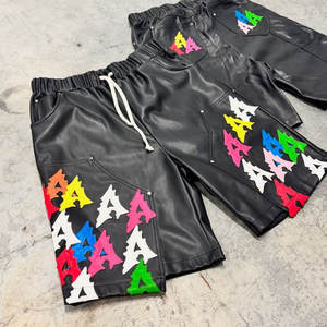 กางเกงขาสั้นผู้ชายหนัง PU ขนาดใหญ่พิเศษ กระเป๋าข้างแบบมีหมุดหรูหรา เอวยางยืดพร้อมเชือกผูก - Product Image 5