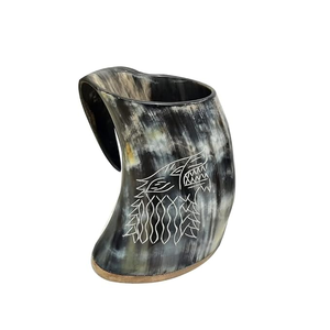 Corne à boire viking en corne de buffle faite à la main de haute qualité avec bordure en laiton - Design imitation antique à prix abordable - Product Image 6
