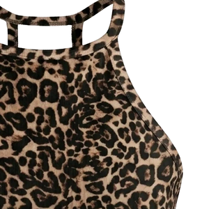 Camiseta sin mangas con estampado de leopardo para mujer, corte ajustado, tejido elástico, estilo casual, suave y transpirable, con logo personalizado, talla XL - Product Image 5