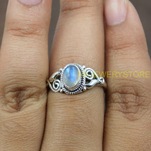 Bague en argent sterling 925 avec pierre de lune arc-en-ciel feu bleu, design artisanal, bijoux en pierre de lune, cadeau de Noël, cadeau d'anniversaire - Product Image 5