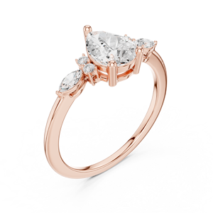 Anillo de Diamante Cultivado en Laboratorio en Oro Rosa, Corte Pera, Anillo de Compromiso de Tres Piedras, Certificado IGI para Mujer - Product Image 1