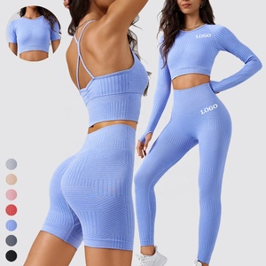 Women's Solid Color Halter Neck Short Sporty <b>Knitted</b> <b>Tank</b> <b>Top</b> Set High Waist Leggings Breathable Fit for Yoga and Fitness - Product Image 1