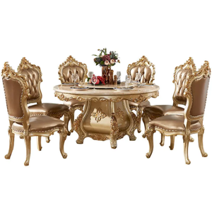 ชุดโต๊ะรับประทานอาหารทรงกลมไม้สักทองคำหรูหรา สไตล์ยุโรปคลาสสิกแกะสลักแบบโบราณ เฟอร์นิเจอร์รับประทานอาหารสำหรับโรงแรม ผลิตในอินโดนีเซีย - Product Image 6