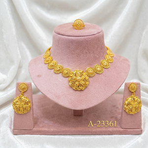 <b>Indian</b> Gold Necklace Set with Earrings and <b>Ring</b> Elegant Bridal Jewelry Set - Product Image 2